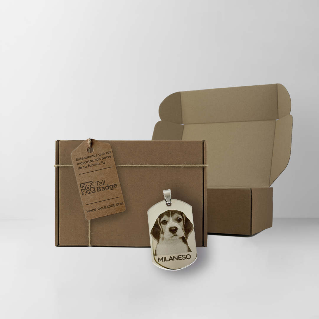 SILVER DOG TAG PET ID WITH PHOTO ENGRAVING