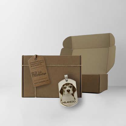 SILVER DOG TAG PET ID WITH PHOTO ENGRAVING